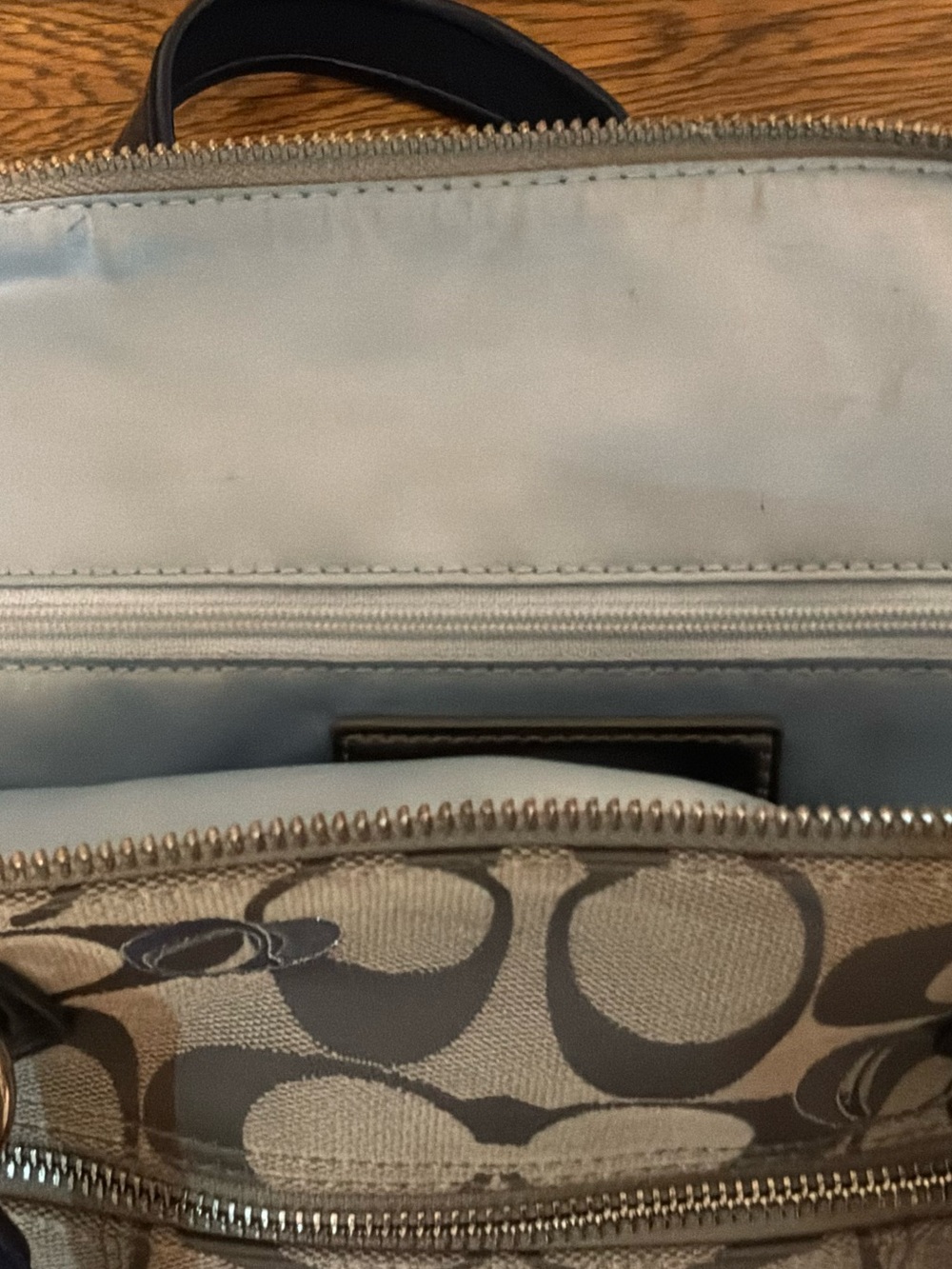 Coach Signature Poppy Shoulder Bag in Gray and Navy - Picture 7 of 13